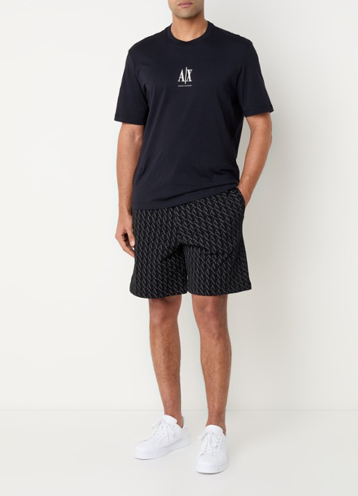 Armani Straight fit korte joggingbroek met logoprint en trekkoord - voorkant 5 zwart