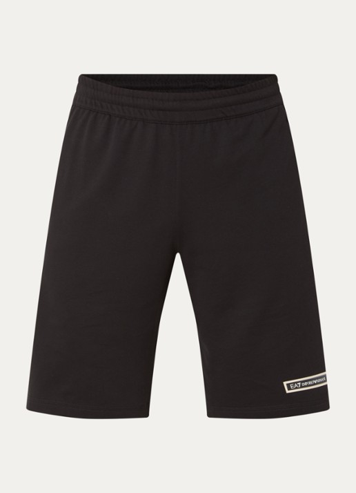 Armani Straight fit korte joggingbroek met logoprint - voorkant 3 zwart