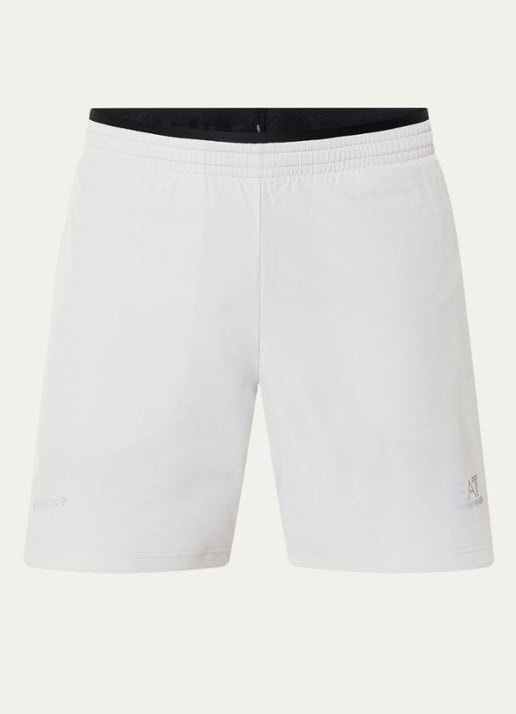 Armani Straight fit korte trainingsbroek met steekzakken - voorkant lichtgrijs