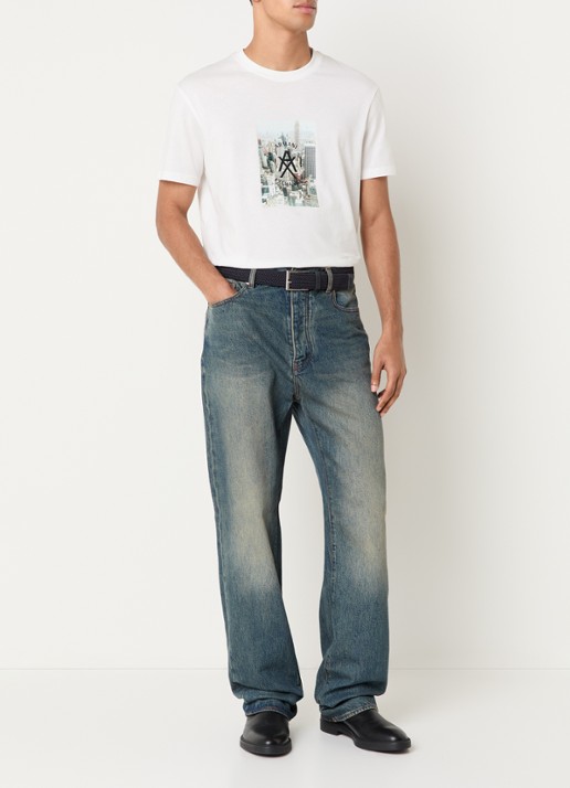 Armani Straight leg jeans met medium wassing en verwassen afwerking - voorkant 4 indigo