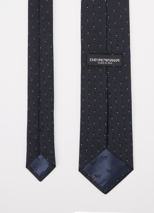 Armani Stropdas van zijde met stippenprint - detail donkerblauw