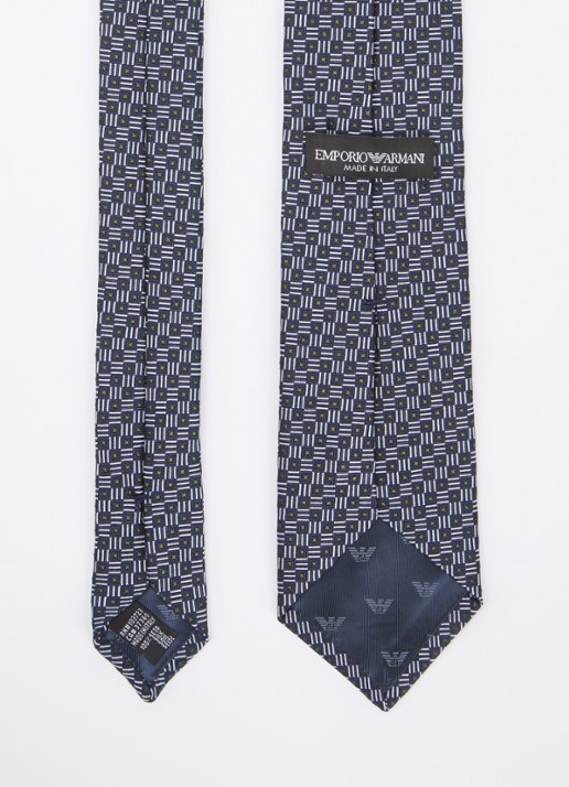 Armani Stropdas van zijde met stippenprint - detail 2 donkerblauw