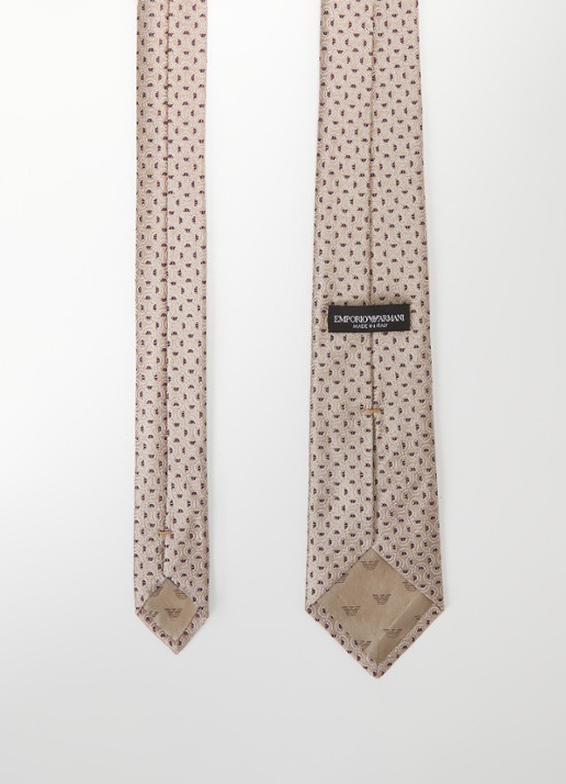 Armani Stropdas van zijde met stippenprint - detail beige