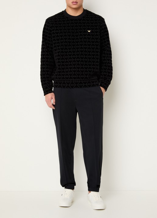Armani Sweater met flock logoprint - voorkant 4 zwart
