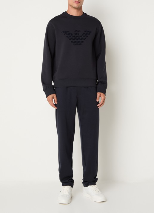 Armani Sweater met flock logoprint - voorkant 4 donkerblauw