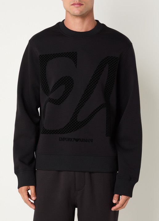 Armani Sweater met flock logoprint - detail 4 zwart