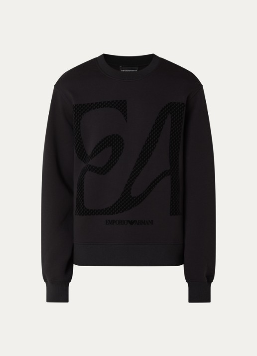 Armani Sweater met flock logoprint - voorkant zwart