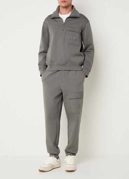 Armani Sweater met halve rits en borstzak - voorkant 2 donkergrijs