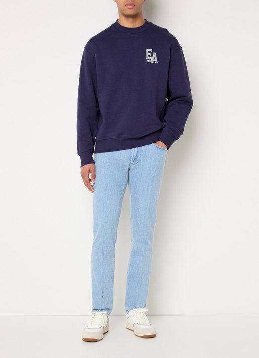 Armani Sweater met logo- en backprint - voorkant 2 donkerblauw