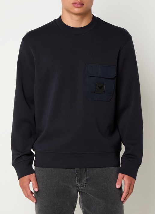 Armani Sweater met logo en borstzak - detail 2 donkerblauw