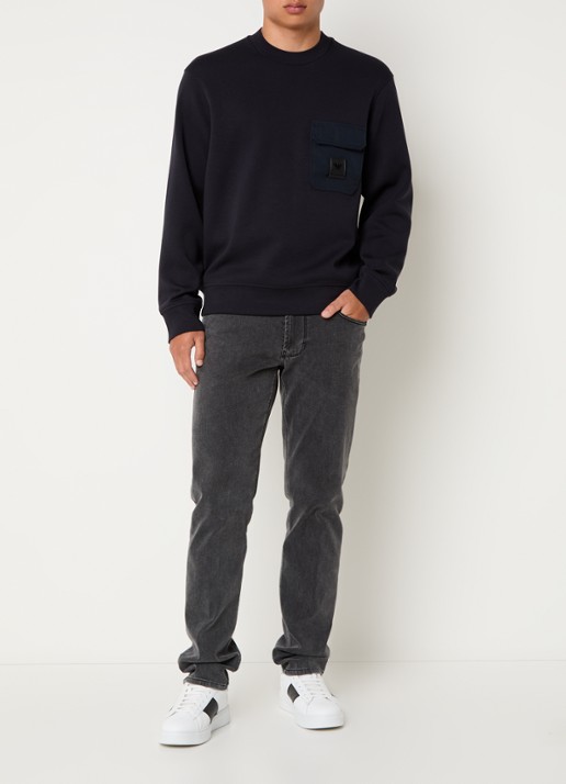 Armani Sweater met logo en borstzak - voorkant 4 donkerblauw