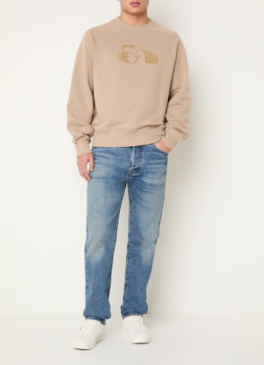 Armani Sweater met logoborduring - voorkant 2 donkerbeige