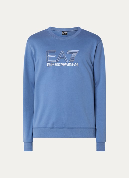 Armani Sweater met logoprint - voorkant 3 staalblauw