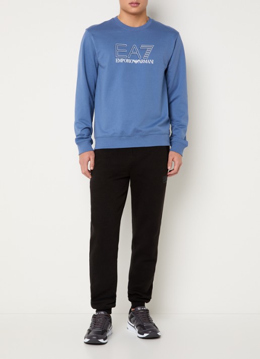 Armani Sweater met logoprint - voorkant 4 staalblauw