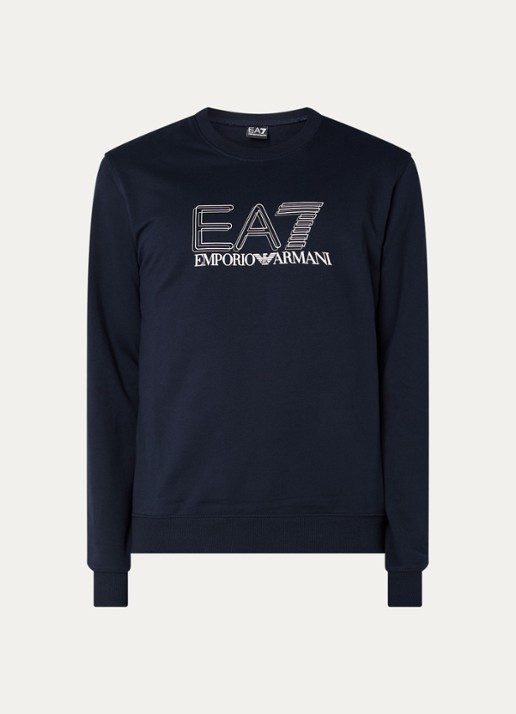 Armani Sweater met logoprint - voorkant donkerblauw