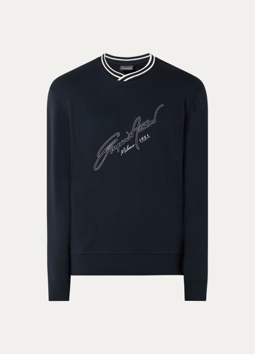 Armani Sweater met logoprint - voorkant 3 donkerblauw