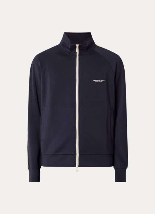 Armani Sweatvest met paspelzakken en 3D logo - voorkant 2 donkerblauw