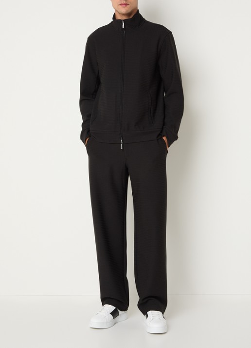 Armani Sweatvest met structuur en steekzakken - voorkant 3 zwart