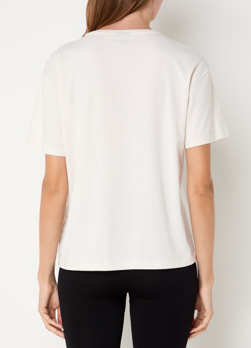 Armani T-shirt in  katoenblend met logo - achterkant gebroken wit