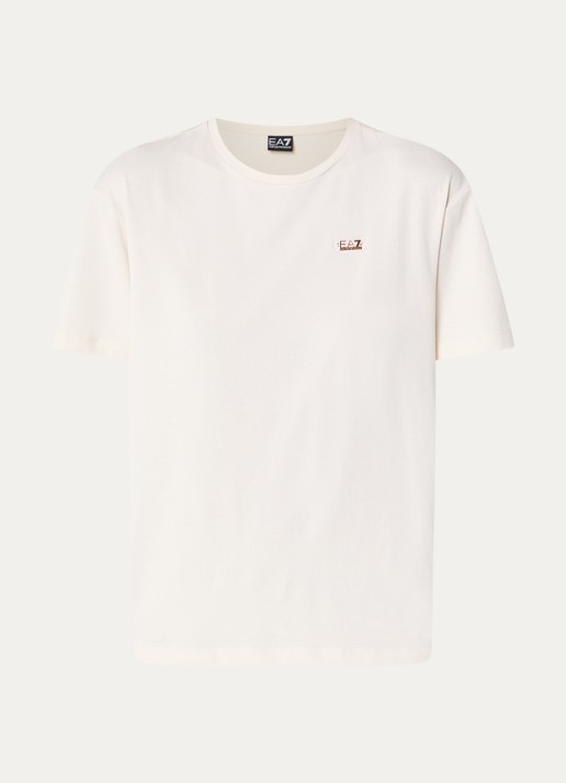 Armani T-shirt in  katoenblend met logo - voorkant 4 gebroken wit