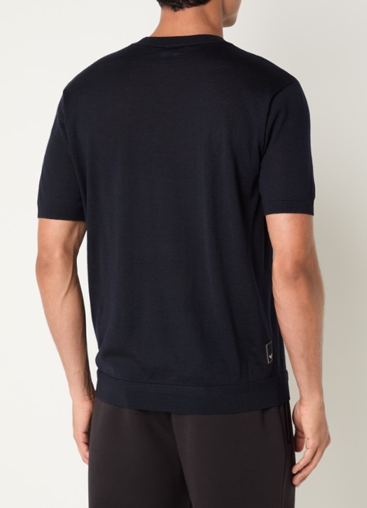 Armani T-shirt in wolblend met logo - achterkant donkerblauw