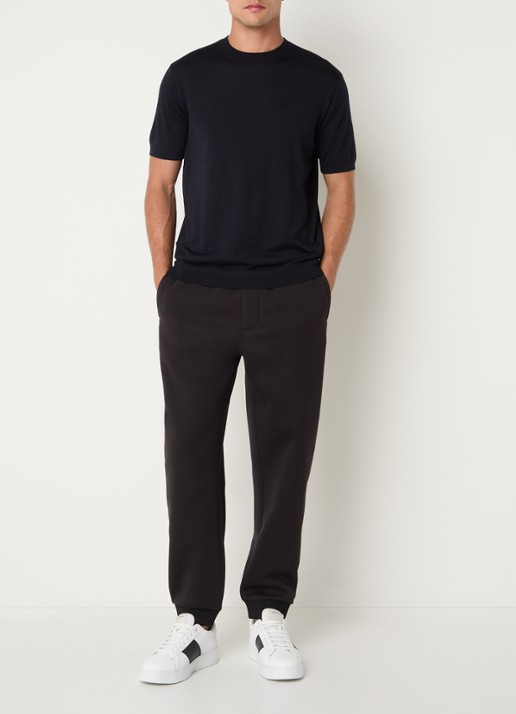 Armani T-shirt in wolblend met logo - voorkant 3 donkerblauw