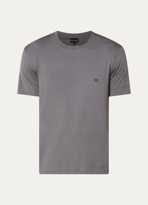 Armani T-shirt in zijdeblend met logoborduring - voorkant grijs
