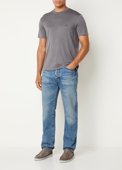 Armani T-shirt in zijdeblend met logoborduring - voorkant 2 grijs