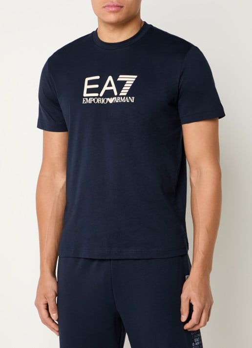 Armani T-shirt met 3D logoprint  - detail donkerblauw