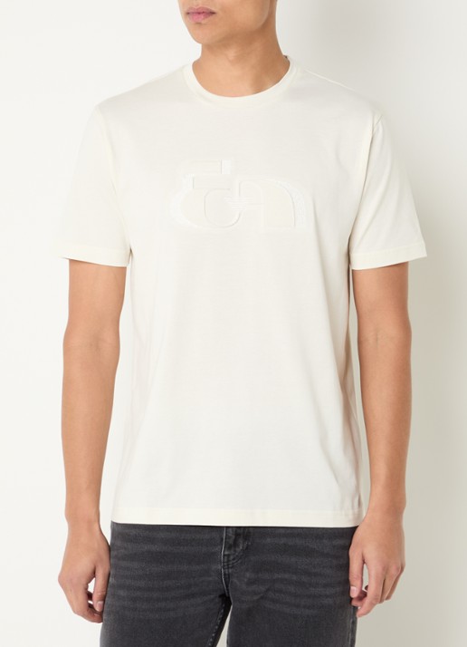 Armani T-shirt met flock logoprint - detail 3 gebroken wit
