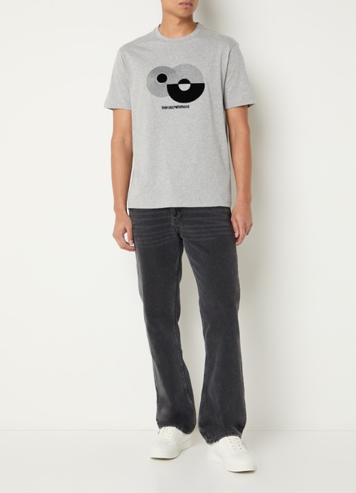 Armani T-shirt met flock logoprint - voorkant 2 grijsmele