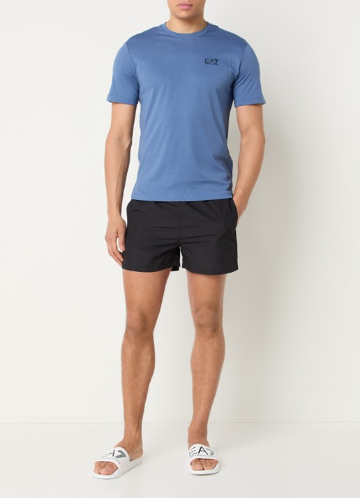 Armani T-shirt met logo- en backprint - voorkant 3 staalblauw