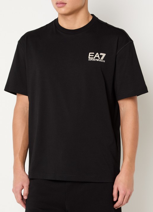Armani T-shirt met logo- en backprint - achterkant 3 zwart