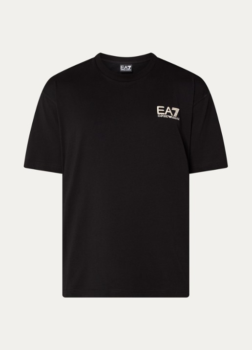 Armani T-shirt met logo- en backprint - voorkant zwart