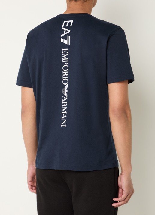 Armani T-shirt met logo- en backprint - achterkant 2 donkerblauw