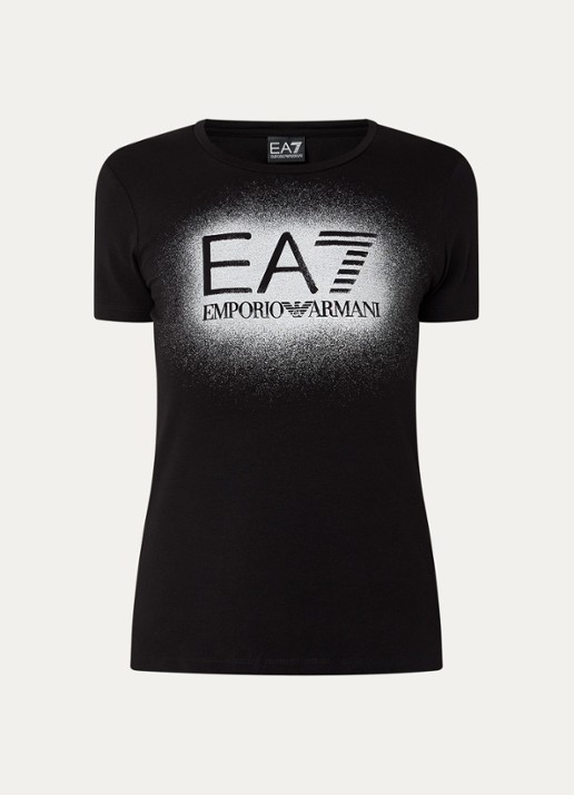 Armani T-shirt met logo en lurex - voorkant diepzwart