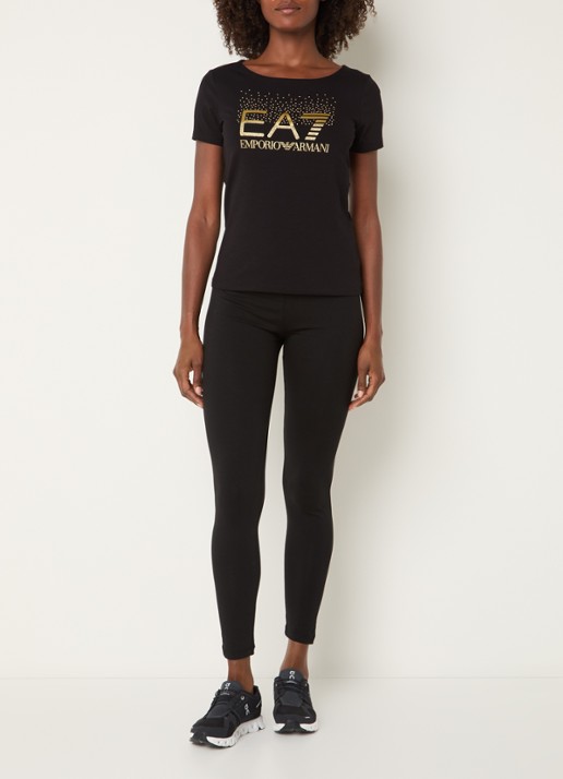 Armani T-shirt met logo en studs - voorkant 2 zwart