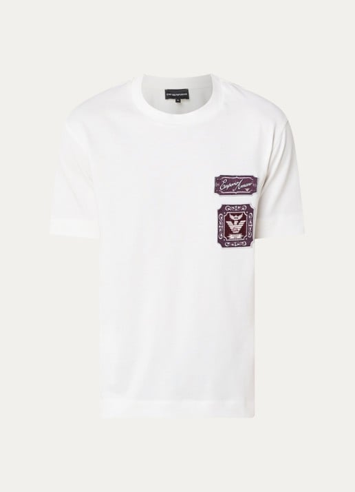 Armani T-shirt met logobordring - voorkant 3 wit