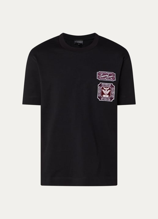 Armani T-shirt met logobordring - voorkant 2 zwart