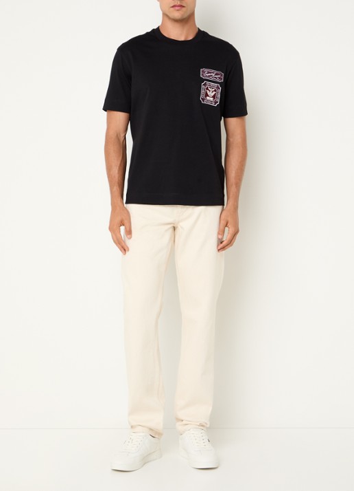 Armani T-shirt met logobordring - voorkant 3 zwart