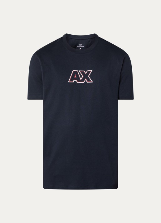 Armani T-shirt met logoborduring - voorkant donkerblauw