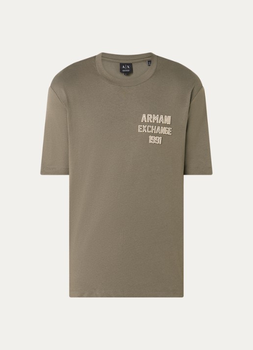 Armani T-shirt met logoborduring - voorkant 3 donkerkhaki