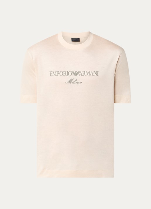 Armani T-shirt  met logoborduring - voorkant 2 creme