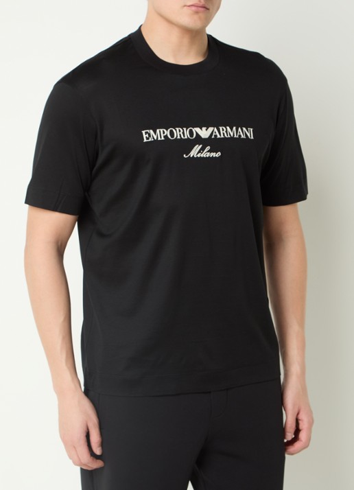 Armani T-shirt  met logoborduring - detail zwart