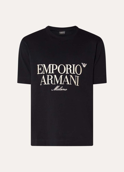 Armani T-shirt met logoborduring - voorkant zwart