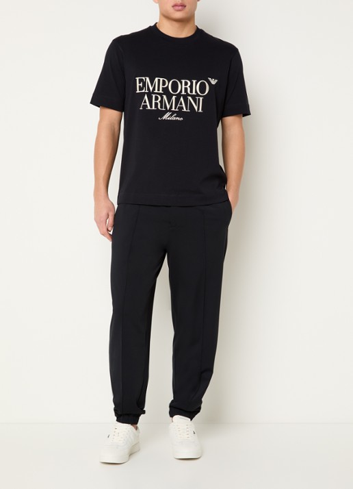 Armani T-shirt met logoborduring - voorkant 2 zwart