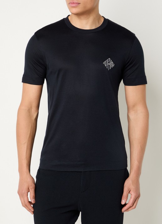 Armani T-shirt met logoborduring - detail 4 donkerblauw