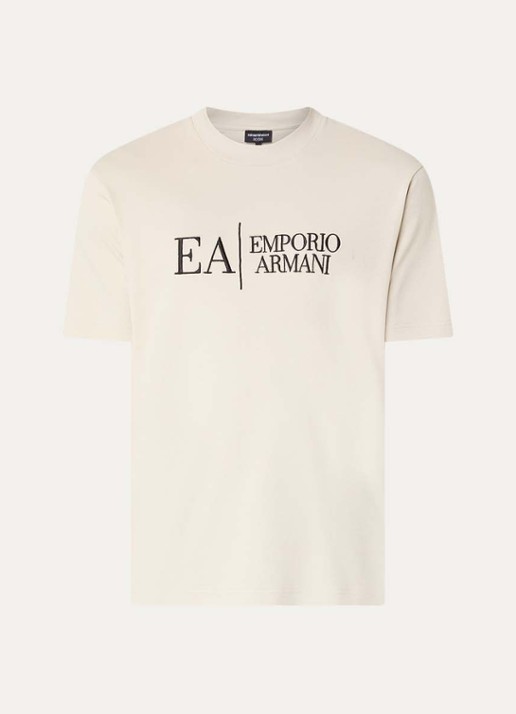 Armani T-shirt met logoborduring - voorkant 3 beige