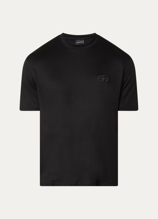 Armani T-shirt met logoborduring - voorkant 3 zwart