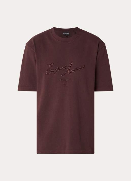Armani T-shirt met logoborduring - voorkant aubergine